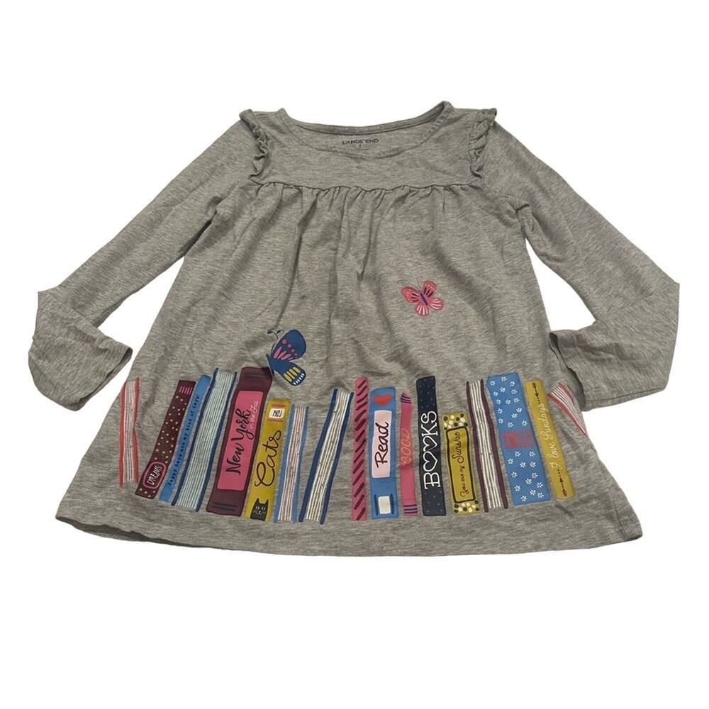 Lands End Book Top sz S (4) Long Sleeve Swing Shirt Book Theme